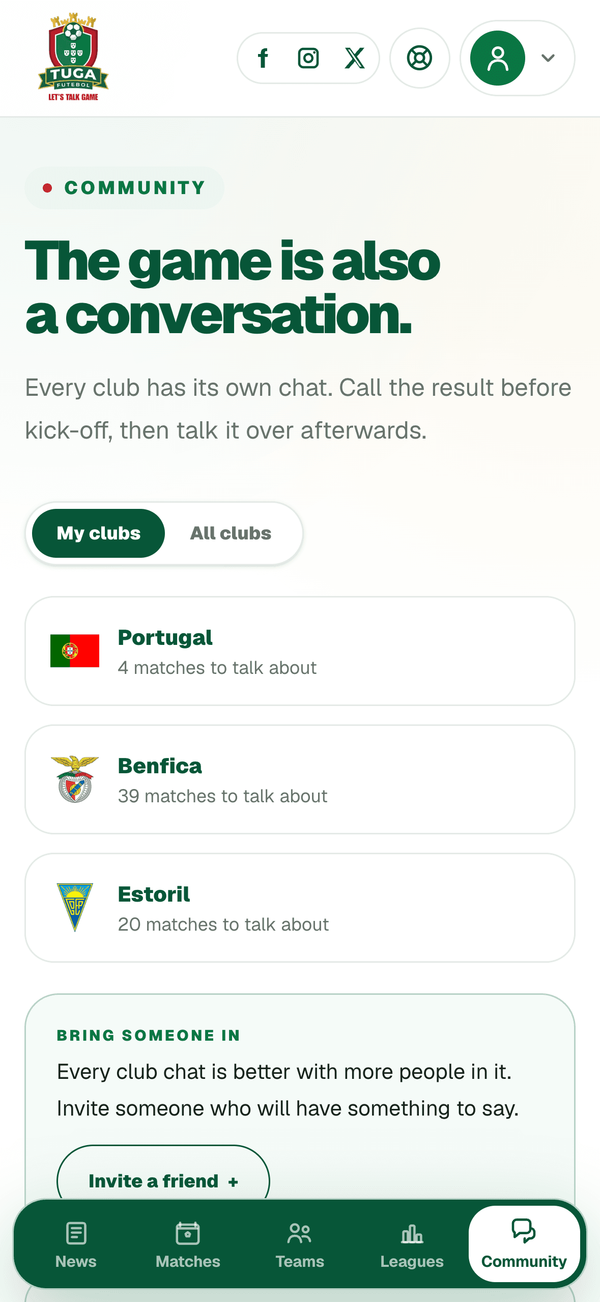 A club's chat on a phone, with the season's matches as events to talk about